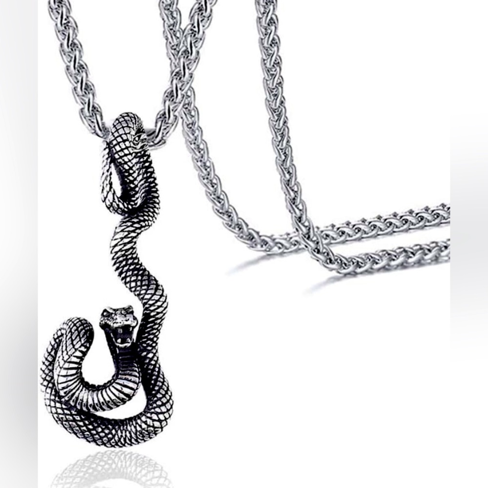NIB  3D Serpent Necklace, Urnes Style Norse Pendant,  Stainless Steel Chain